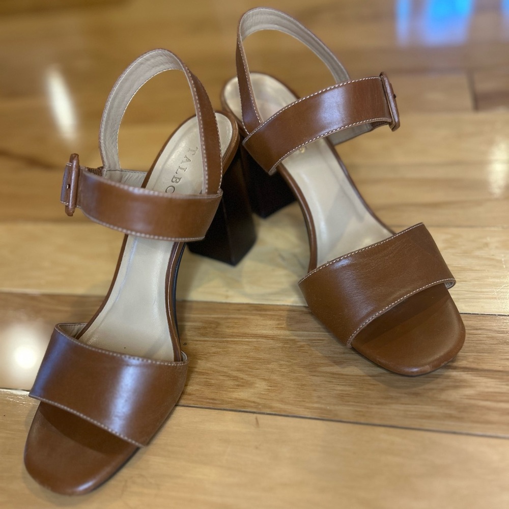 Talbots Brown Leather Block Heel Leather Sandals